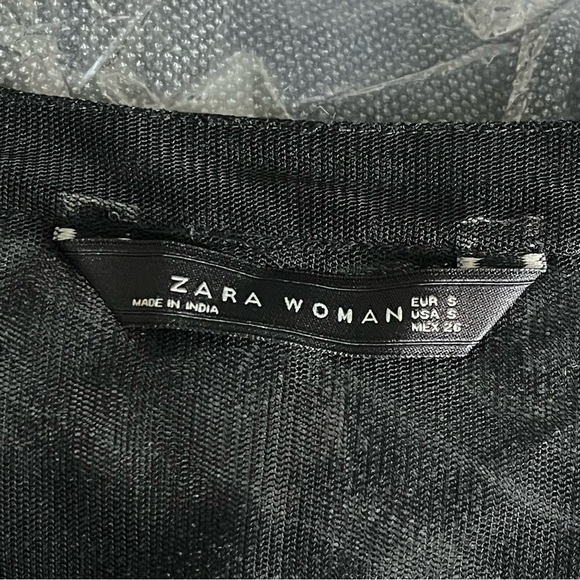 Zara Black Button Down Duster with Flower Stitch Print Size S - Picture 5 of 7